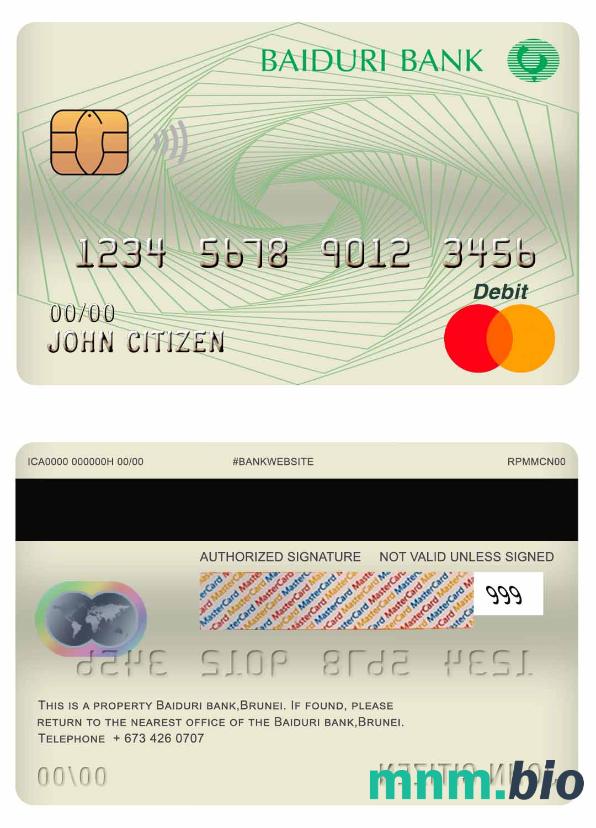 Brunei Baiduri bank master debet karta przykład w formacie PSD